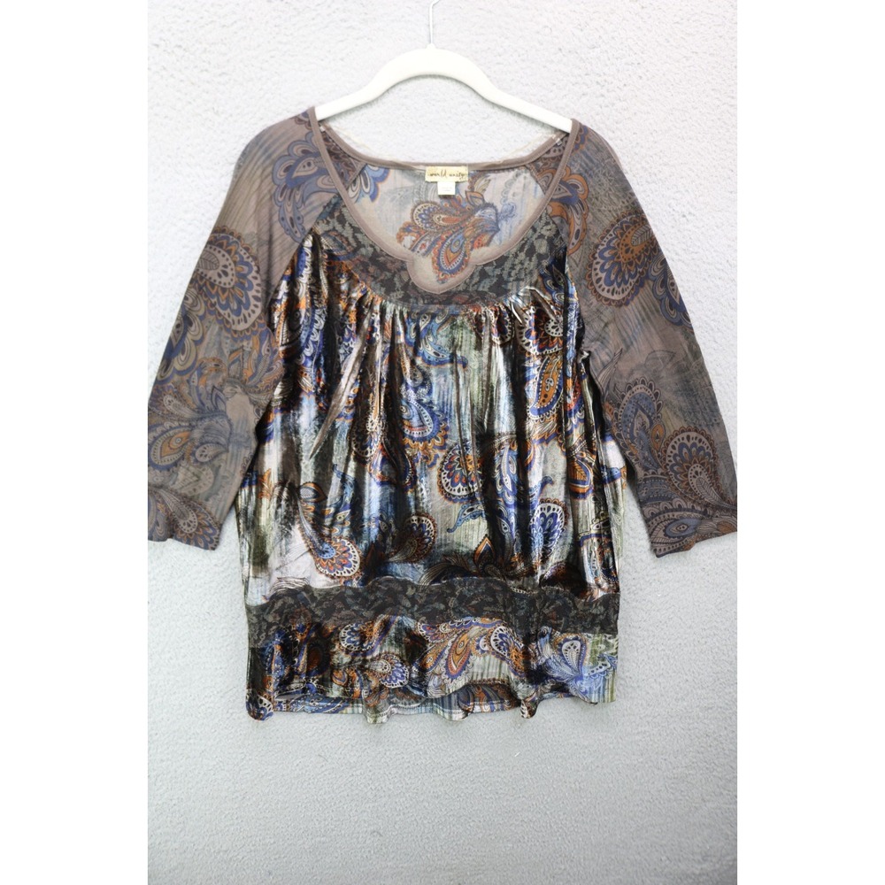 Velvet Paisley 3/4 Sleeve Tunic-Medium-Soft-Boho-Whimsigoth-World Unity